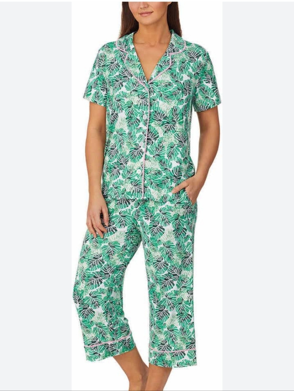 Room Service Palm Tree Print Soft Short Sleeve And Capri Pajama Set XXL